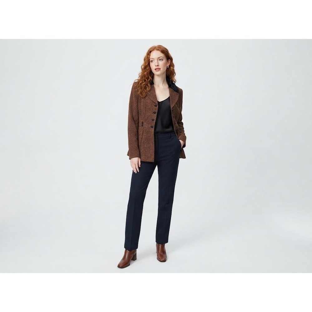 VTG Academia Connected Apparel Blazer Womens 8 Brown Excellent Faux Fur Collar